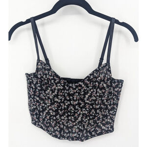Francesca's Corset Top Womens Small Black Floral Lace Bustier Crop Adjustable